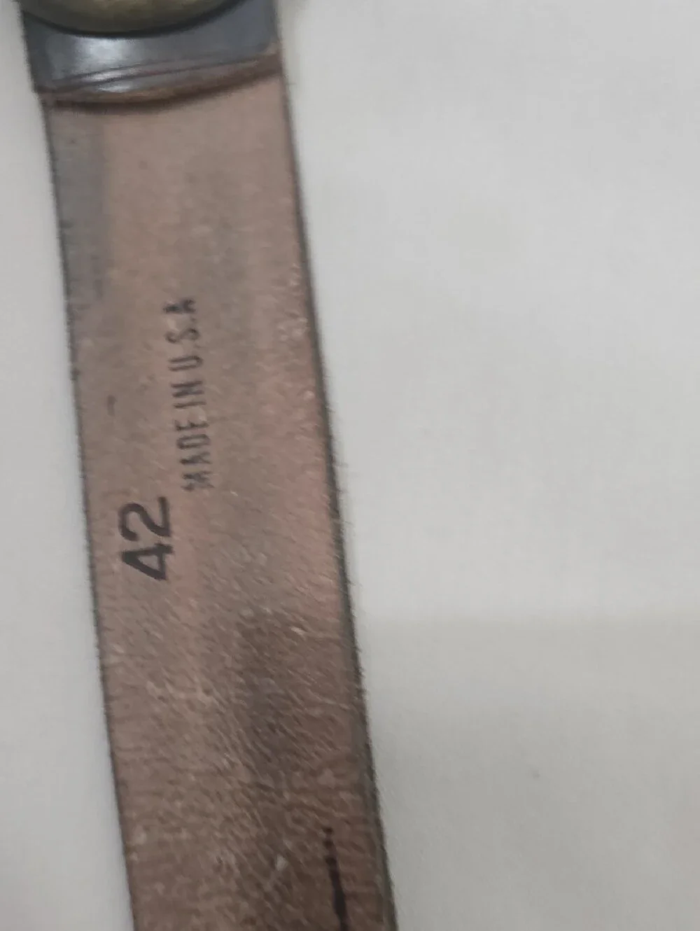 Vintage Tan Leather Men's Belt with Embossed Text and Brass Accent